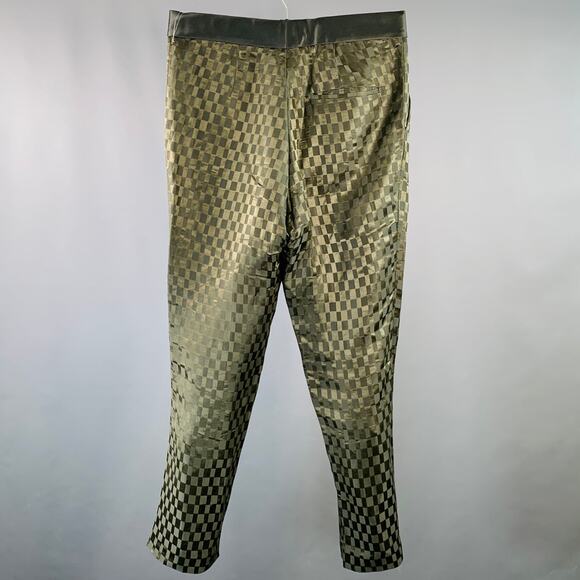 HAIDER ACKERMANN Size 32 Olive Checkered Linen Silk Cropped Casual Pants - Picture 3 of 7